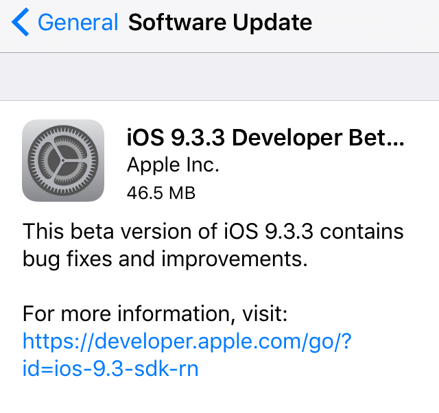 Apple iOS 9.3.3 beta 2
