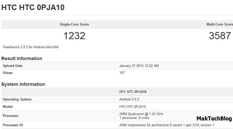 HTC One (M9) 0PJA10 appears in Geekbench, specifications revealed