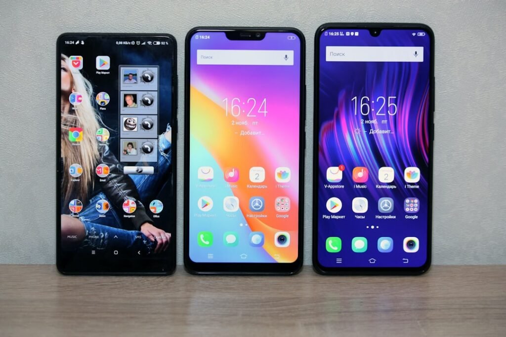 Three budget Android smartphones side by side for comparison